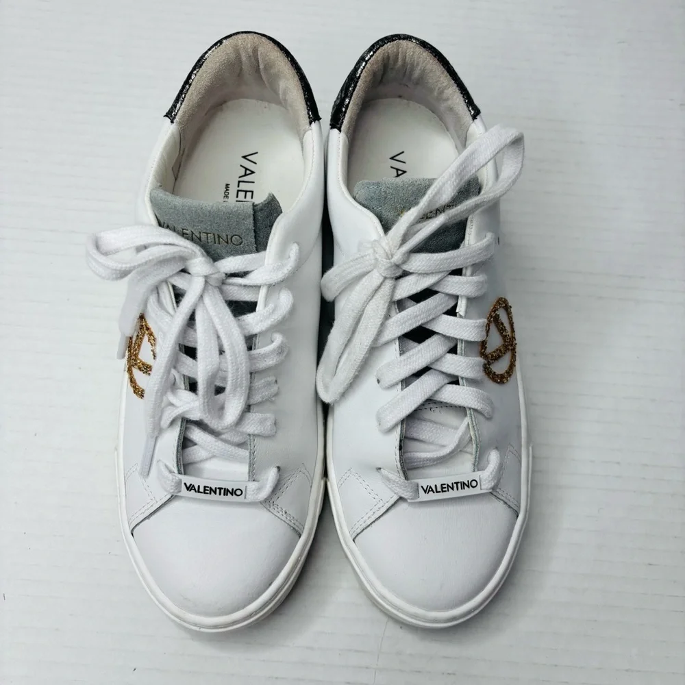 VALENTINO BY MARIO VALENTINOLaura Logo Low Top Leather Sneakers in White Size 8 - Picture 2 of 7